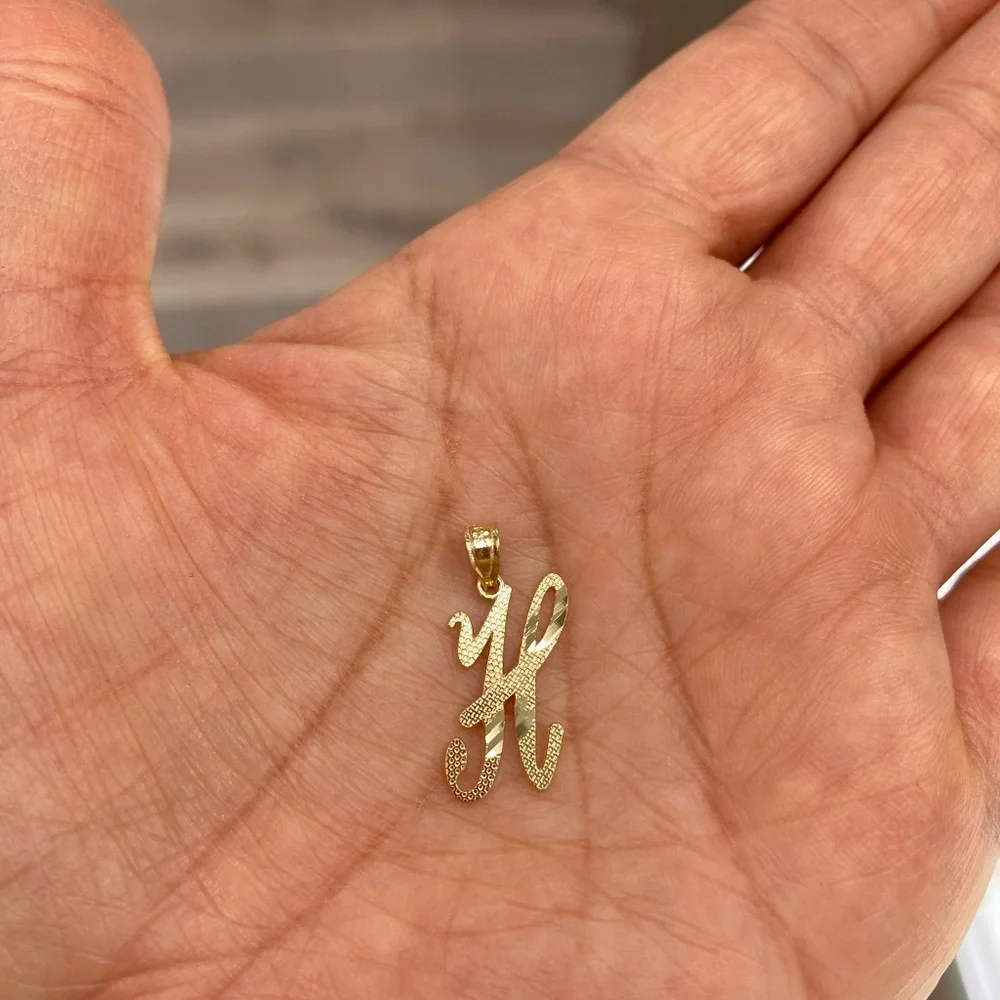 14K yellow Gold initial R Pendant all letters available in all letters